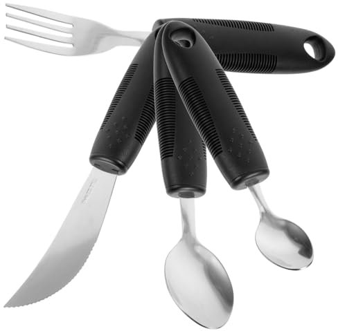 MOLUCKFU Adaptives Besteck Rutschfeste Tragbare Besteck Utensil Für Behinderte Löffel Und Gabel Aus Edelstahl Und Kunststoff Einfach Zu Bedienen Für Erwachsene Und Senioren