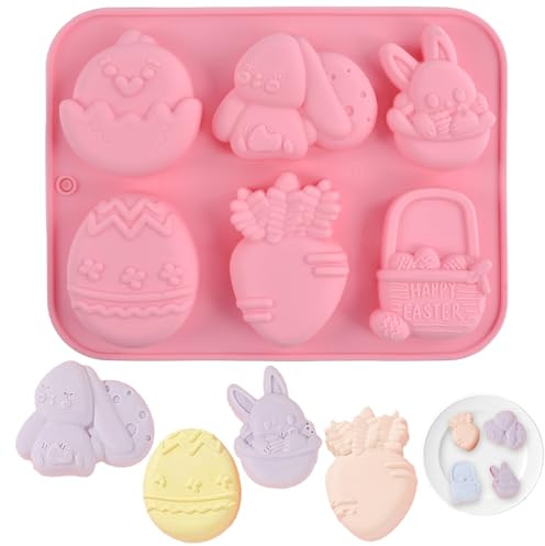 WEINIBAO Silikon Backformen Ostern, Schokoladenform Hase Pralinenform Ostereier, BPA-frei, Rosa, 60-90 ml, FOOD_PREPARATION_MOLD