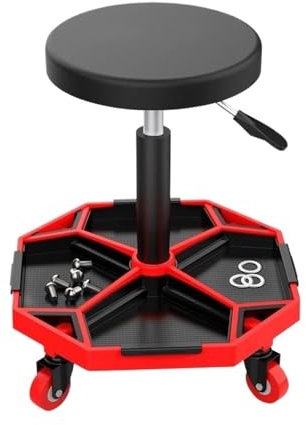 RVIFY hocker mit Rollen Robuster, pneumatischer Rollhocker für die Garage/Werkstatt, gepolsterter, Verstellbarer Mechanikerhocker mit Werkzeugablage Rollhocker