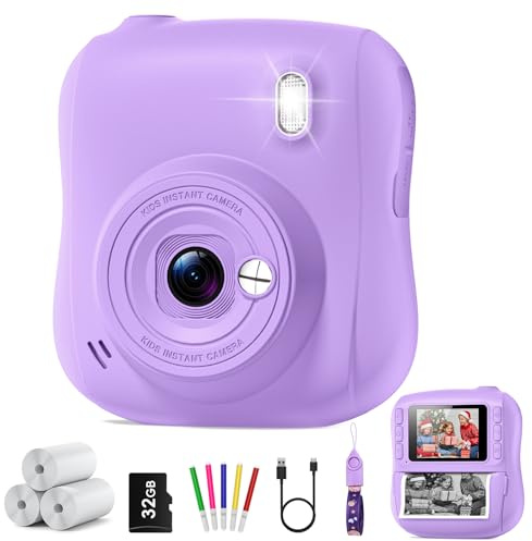 Instant Print Camera for Kids,Christmas Birthday Gifts for 3 4 5 6 7 8 9 10 11 12 Year Old Boys Girls,Toddler Digital Video Camcorder Cameras, Best 1080P HD Selfie Toy with 32GB SD Card