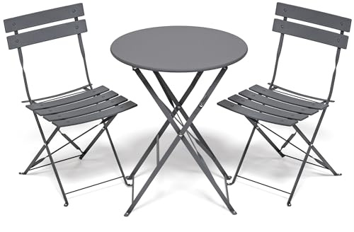 RELAX FIELD Bistrotisch mit 2 Stühlen, Bistro Set, Balkonmöbel Wetterfest | Balkonset, 2 Stühle und 1 Tisch, Gartentisch mit Stühlen, Balkontisch Klappbar, Gartenmöbel, für Balkon Garten, Grau