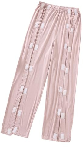 SOEDZUNG Women's Tear Away Pants for Post Surgery Recovery Soft Modal Fabric Side Snap Easy Open Incontinence Care Pants(Beige,M)