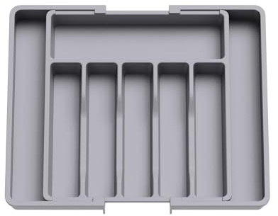 Evapure Cutlery Tray, Drawer Organizer, Expandable Utensil Tray for Kitchen, Large Capacity, Adjustable Size, 8 Compartments, Sturdy Design, Long Lasting Build, Easy To Use (Grey)