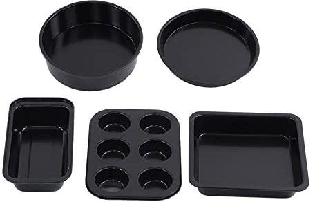 Carbon Steel Bakeware Set | Nonstick Baking Pans for Cakes/Pizza/Bread | 5 - Piece Kitchen Essentials with 300℃ Heat Tolerance | Sturdy & Simple to Maintain (Black)