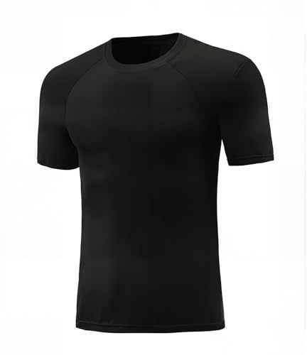 Towintec Pojkar kort ärm tröja för sport T-shirt, snabb tuggning kompressionsbas, tröjbotten för löpning, gym, basket, fotboll, träning, svart, 8 �r