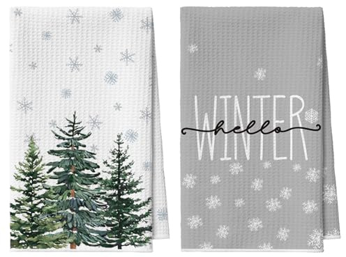 Artoid Mode Kiefern Bäume Schneeflocken Bar Weihnachten Küchentücher Geschirrtücher, 42x65 cm Mikrofaser Saugfähig Handtücher Küchen Deko 2er Set