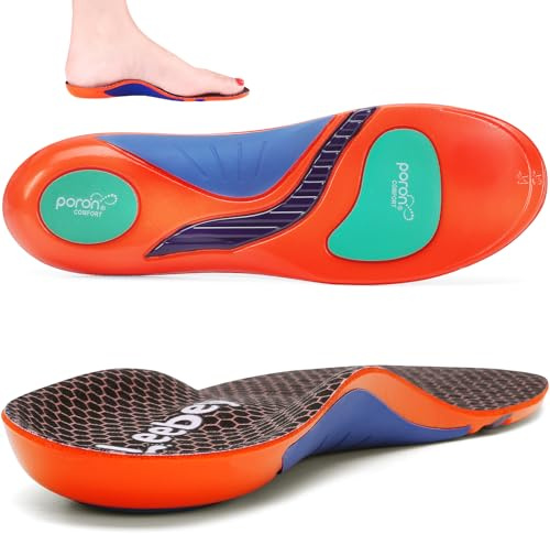 Leebey Plantillas Ortopédicas Hombres Mujeres Suaves Comodidad Soporte de Arc Plantillas de Zapatos para pies planos, dolor en los pies, fascitis plantar, dolor de talón, Espolones Naranja 41-42 EU