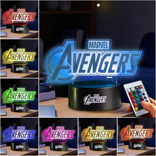Get Trend Disney Avengers LED Lampara Noche, Alimentado por USB y Batería Lamparas de Mesa y Cabecera con 16 Colores, 4 Modos con Brillo Ajustable (Multi Avengers)