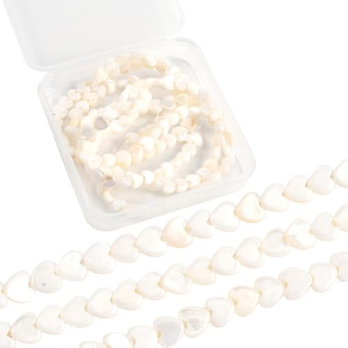 SUNNYCLUE 1 Caja de Aproximadamente 150 Cuentas de Concha de Corazón de 6mm, Cuentas Planas de Concha Marina A Granel, Pequeñas Cuentas Sueltas de Nácar Natural de Playa de Verano con Motivos Hawaian