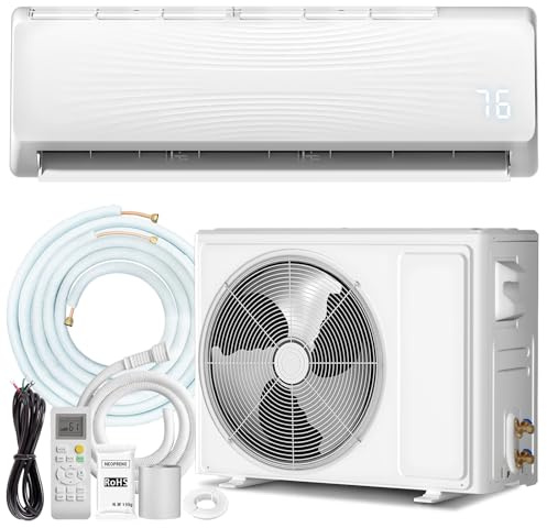 18000 BTU Mini Split AC/Heating System with Inverter, 19 SEER2 230V Energy Efficient Ductless Wall-Mounted Air Conditioner Unit Cools Rooms up to 750 Sq. Ft with Heat Pump & Installation Kits