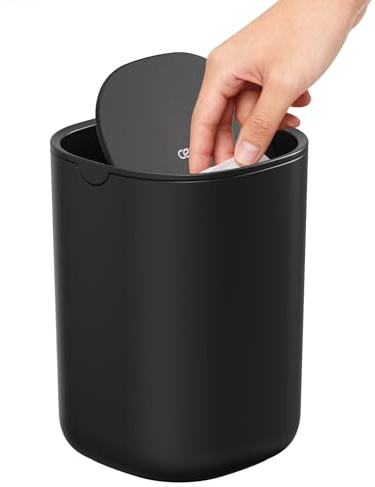 Cesun Mini-Tischmülleimer mit Schwingdeckel, 0.4 Gallonen kleiner Schreibtisch-Mülleimer, Arbeitsplatten-Papierkorb, moderner kleiner Tischmülleimer für das Home Office, den Schminkbereich(Schwarz)