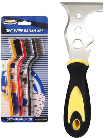 Paint Scraper Tool with Nylon Brush Paint Scrubbing (3Pcs Mixed), 13-in-1 Stainless Steel Multi-Function Scraper Tool for Paint Removal, Plastering Tools, Straight Scraper, Curved Scraper