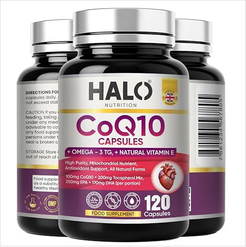 CoQ10 200mg - 120 Vegan Capsules of High Strength Co Enzyme Q10 (4 Months Supply) - 100% Pure and Naturally Fermented Ubiquinone Coenzyme - No Additives - Halal- HALO Nutrition- UK Made
