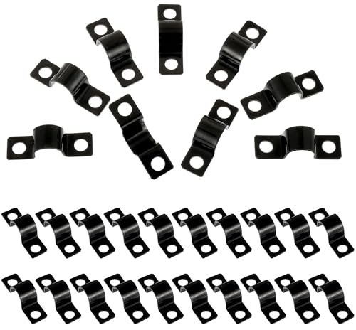 50 pièces Colliers de serrage en U 10 mm, colliers de serrage en U à 2 trous, colliers métalliques pour la fixation de tuyaux,tuyau de câble, collier de serrage pour tuyau de gaz et d'eau (noir)