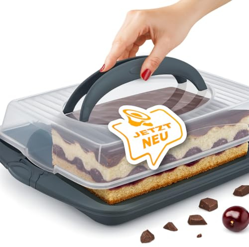 Tortentransportbox rund, Tortenbutler mit Griff, sicherer Verschluss, Ø 28 cm, 13 cm hoch, Tortenhaube, Kuchenbox, spülmaschinengeeignet, transport Box, Muffin, Kekse (1, Transportbox rechteckig)
