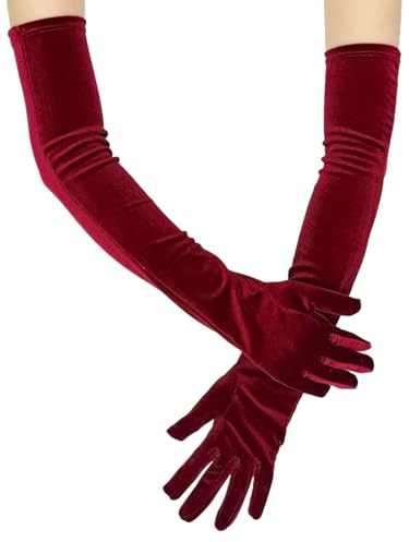 IYOU Gants Opéra Velours Rouge pour Femmes, Gants Longs Mariée,Costumes Fête Vintage Années 1920,55 cm