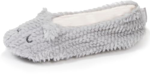 Isotoner Chaussons ballerines Femme Chat Gris texturé 35/36 | Pantoufle Ballerines imitation fourrure, semelle antidérapante, chaudes et confortables - Lavable machine 30°C