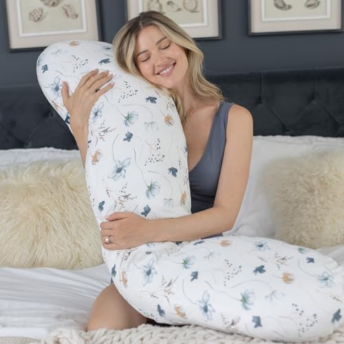 BABYGO® Schwangerschaftskissen, C-Form für Seitenschlafen, Bambusbezug | Lindert Hüft- und Rückenschmerzen und verhindert, dass Sie sich auf den Rücken rollen. Platzsparendes Nackenrolle-Design