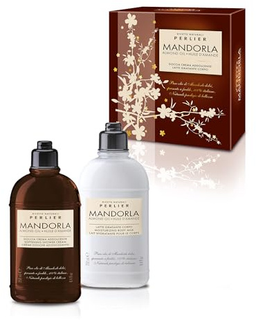Perlier - Cofanetto Regalo Mandorla, Bagno Doccia 250 ml + Latte Corpo Idratante 250 ml, con Olio di Mandorle Italiane, Elasticità e Morbidezza,Ideale per Pelli Secche e Sensibili