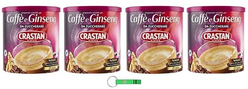 Crastan Ginseng e Caffe' Solubile, boisson instantanée au ginseng et au café non sucrée, 4 x (200 g, 25 tasses) + porte-clés Beni Culinari