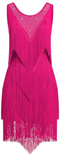 EFOGEP Women's Tassel Latin Dance Dress 1920s Gatsby Flapper Dress | Sleeveless Fringe Fancy Cocktail Party Dresses Tango Samba Cha Cha Clubwear Ballroom Costumes