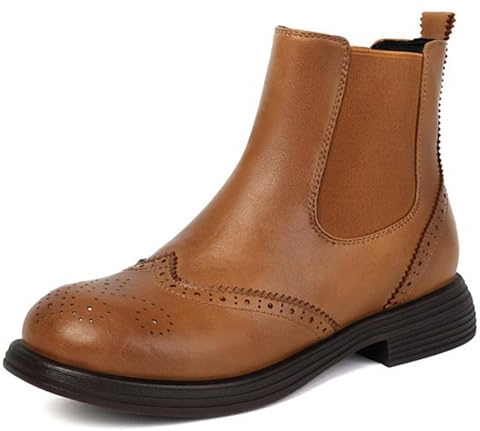Hykytyhk Stivaletti Chelsea da donna alla caviglia, senza lacci, tacco basso, Marrone, 44 EU