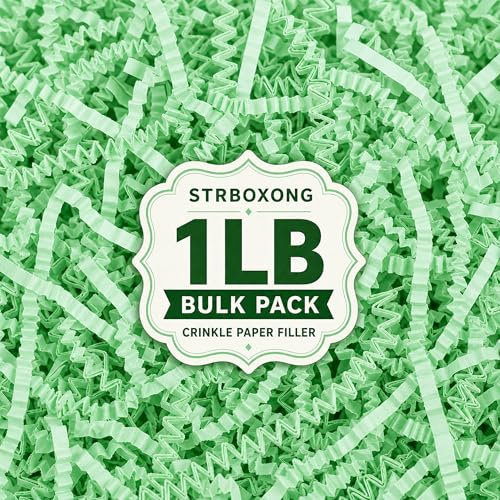 STRBOXONG 455 g skrynkligt klippt papper strimlat fyllmedel – mångsidig presentförpackning och korgfyllning för födelsedagar, bröllop, årsdagar, presentförpackning och väskfyllning (blek grön)