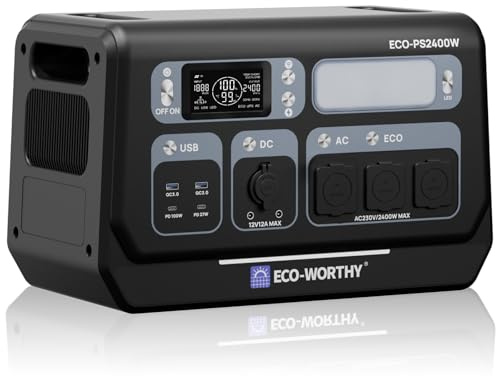 ECO-WORTHY PS2400W Station Electrique Portable, 2048Wh Generateur Electrique Portable 10 ports 4800W de puissance de crête WiFi&Bluetooth, pour camping, alimentation électrique domestique d'urgence