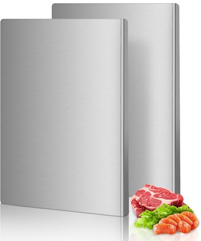Lot de 2 planches à découper en acier inoxydable pour cuisine, planche à découper en métal avec comptoir, passe au lave-vaisselle, pour viande, légumes, fruits, pain, pétrissage (40 x 30 cm)