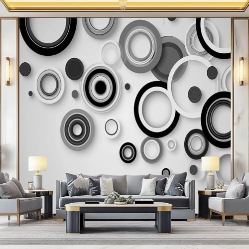 Papel pintado Circular tridimensional moderna Fotomurales 300 x 210 cm Fotomurales Moderna Decorativos Murales Papel tapiz fotográfico Dormitorio Para la sala Negro