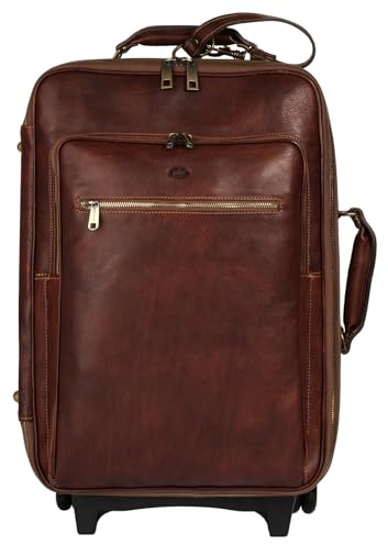 piké Reise Trolley Perugia Echt Leder Herren Made in Italy | Koffer mit Teleskopgriff | Reisetasche mit Rollen