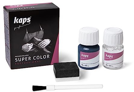 KAPS Professional Lederfarbe Super Color + Preparer für Naturleder, Synthetik und Textil (je 25 ml) zur Pflege und Reparatur von Lederschuhen in Verschiedenen Farben (116 - Mitternacht)