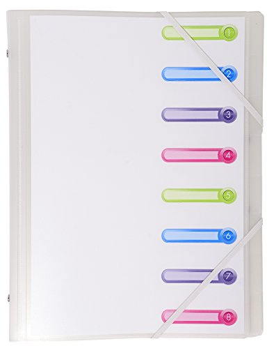 Exacompta - Ref 56187E - 1 Chromaline sorteringsmaskin - 3 flikar - med resårer och utskurna fönster - PP-överdrag och foder - färg Clear - 8 fack - storlek 25 x 32 cm - för A4