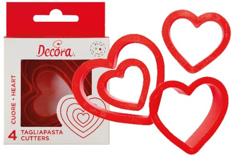 DECORA 0255305 AUSSTECHER-Set Herz GLATT, 4TLG cm 4-5,5-7-8 H2,2 cm, Rosa