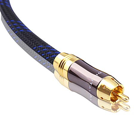 KUYIOHIFI Dual Shielded (OD 8.0mm) RCA Male to RCA Male subwoofer Cable (2 Feet)
