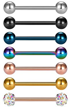 vcmart 7er Zungenpiercing Barbell Set aus 316L Chirurgenstahl 12/14/16/18mm