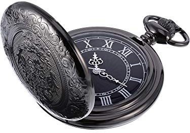 Reloj de Bolsillo de Cuarzo para Hombre con Esfera Negra y Cadena, Negro, Movimiento de Cuarzo