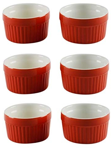 Kabalo Souffle Dessert, Pudding, Snack, Muffin, Cupcake & Crème Brulee Bowl Set Of 6 Red Kitchen Ceramic Ramekin Dish