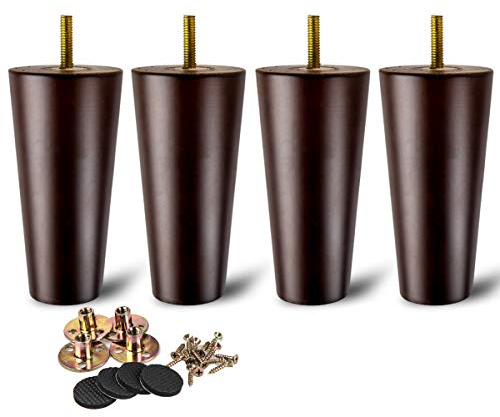 La Vane 4 Stück Möbelfüße aus Massivholz - 10cm Höhe, Walnuss, Konisch mit M8 Gewindebolzen & Montageplatten - Ersatzbeine für Sofa, Bett, Schrank, Couch, Ottomane (Holz, stabil & einfach montierbar)