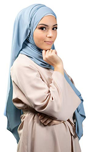 Lamis Hijab - Hijab muselina seda opaca tamaño maxi 200X70 para mujer musulmana voile MS000 (Azul Ciel)