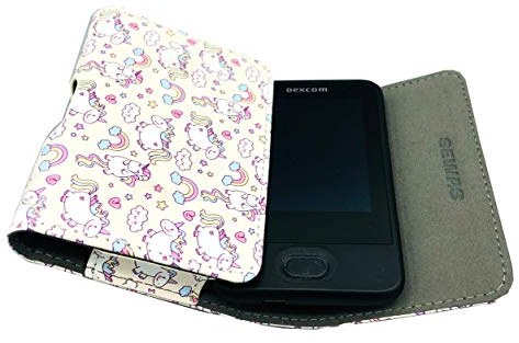 SEWAS Diabetic Care, Tasche für das DEXCOM G6, Gürteltasche Blutzuckermessgerät, Diabetikertasche, Schutzcase Creme Weiß mit Einhorn Motiven