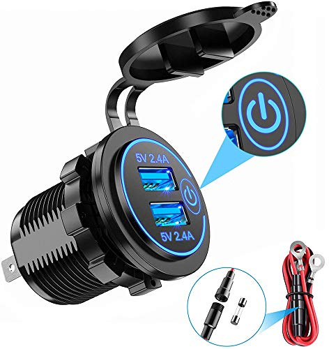 Caricatore USB per Auto, presa USB 5V 4.8A display a LED Interruttore Tattile, per Veicoli 12V ~ 24V Camper Barca Moto SUV