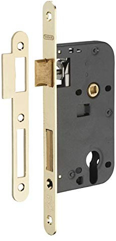 THIRARD - Boitier de serrure encastrable à cylindre pour porte d'entrée, axe 50mm, bouts ronds, têtière laitonnée