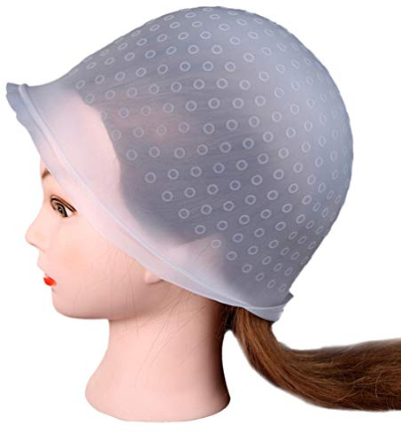 Lurrose Silikon Strähnchenhaube mit Nadel Stränghaube Haare Färben Kappe Hervorhebung Kappe Highlight Cap Farbstoff Haarkappe für Friseur Salon Spa Diy Haarstyling (Zufällige)