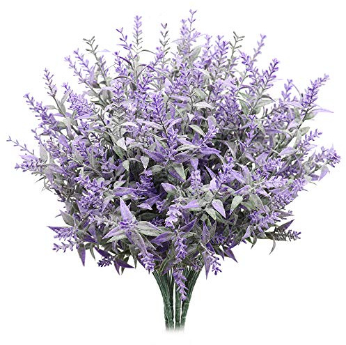 Derbway Verbesserter künstlicher Lavendel, 4 Stück, natürliche Beflockung, Lavendel, Blumenstrauß für Party, Hochzeit, Büro, Dekoration zu Hause, Garten, Terrasse, Pflanze, Dekoration (violett)