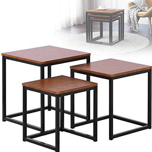 Beistelltisch 3er Set aus Holz Satztische Betttisch Sofatisch Set Couchtisch verschachtelbar Kaffeetisch Nachttisch,Holztisch mit Metallbeinen,zum Ablegen von Laptops,Zeitschriften oder Büchern