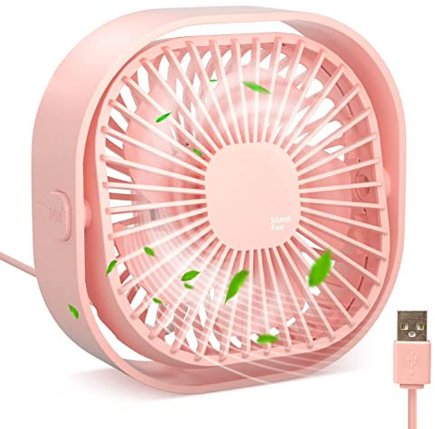 Small USB Desk Fan, 3 Speeds Portable Table Fan, Rotatable Mini Fan, Small Cooling Fan by USB Plug In, 4 inch Silent Desktop Fan for Home Office Bedroom Dorm Car Indoor Outdoor Summer Gift (Pink)