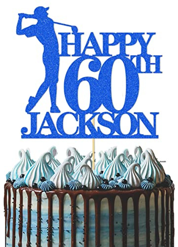 GuteGifts Personalised Golfer Cake Topper for Golf Lover (Royal blue) | Custom with Any Name Any Age Happy Birthday Party Decoration for Him Men Dad Grandad Golfing 21st 30th 40th 50th 60th