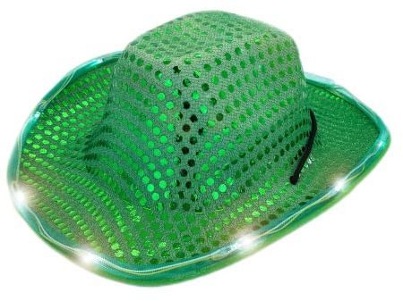 Led hatt cowboy paljett party keps blinkande ljus dansfest cowboy till jul halloween födelsedag bröllop festival fest (Grön)