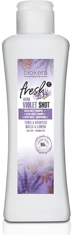 SALERM - Champú Matizador - Biokera Fresh Ultra-Violet Shot Champú - 300 ml - para Cabellos Rubios, con Canas, Mechas o Decolorados - Previene el Envejecimiento y la Oxidación - Matiza e Ilumina
